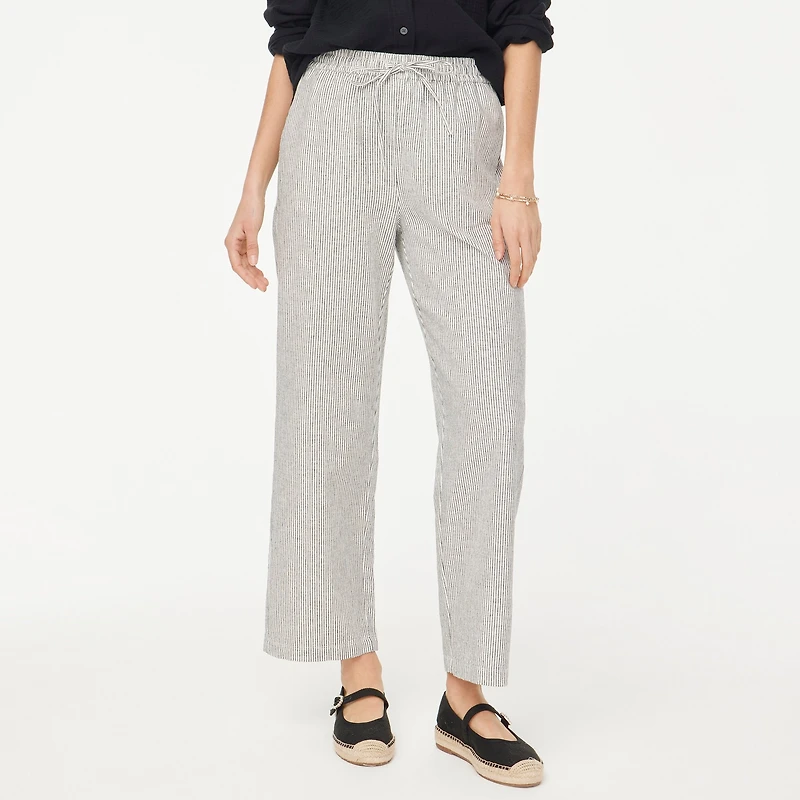 Linen-blend slim wide-leg drawstring pant