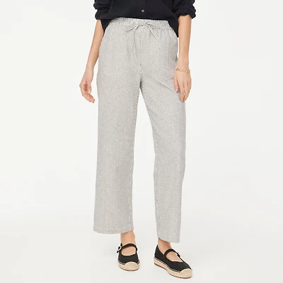 Linen-blend slim wide-leg drawstring pant