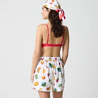 Linen-blend elastic-back short