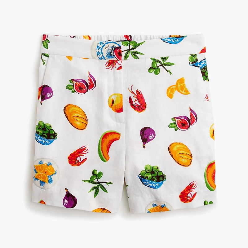 Linen-blend elastic-back short