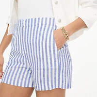 Linen-blend elastic-back short