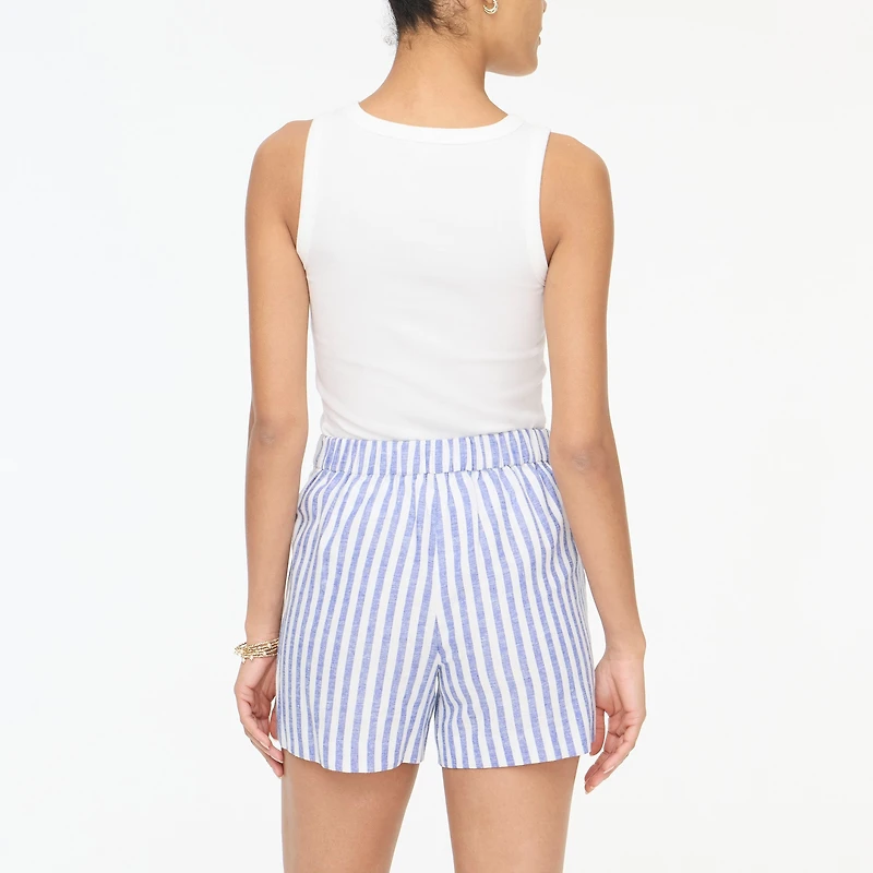Linen-blend elastic-back short