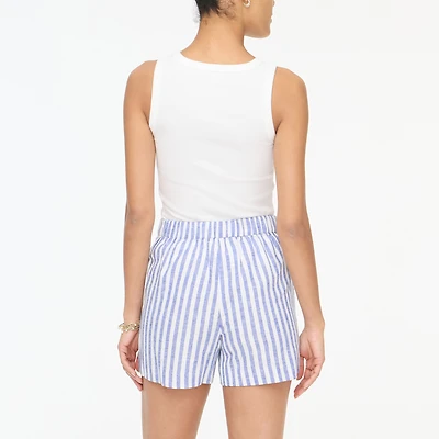 Linen-blend elastic-back short