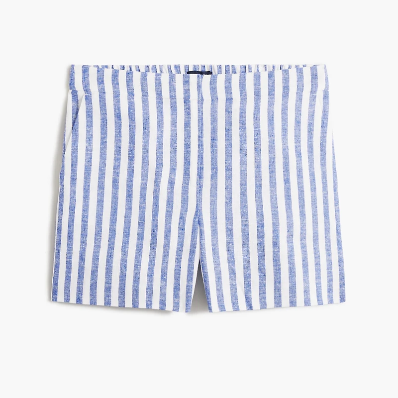 Linen-blend elastic-back short