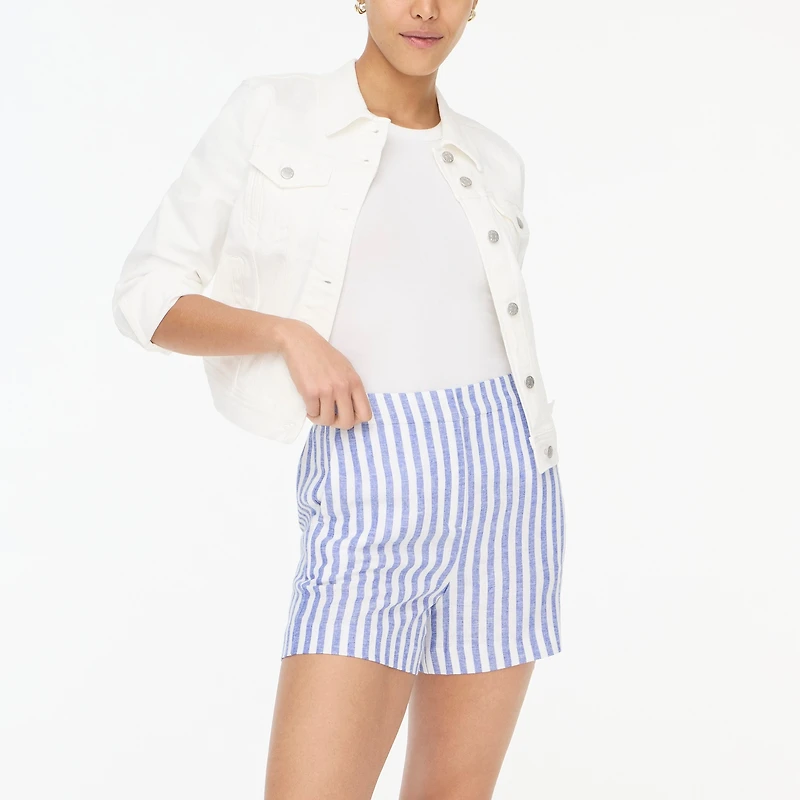 Linen-blend elastic-back short