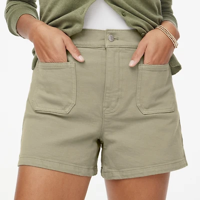 Garment-dyed patch-pocket denim short