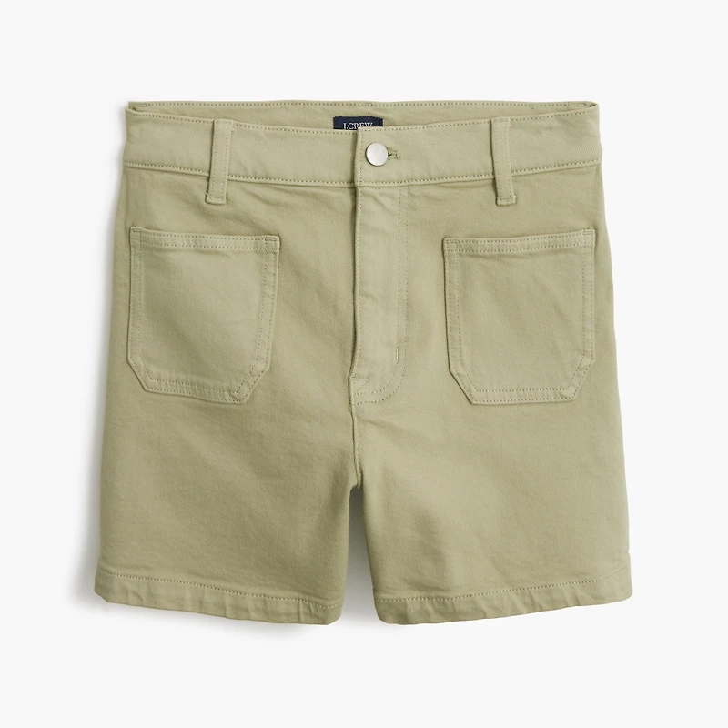 Garment-dyed patch-pocket denim short