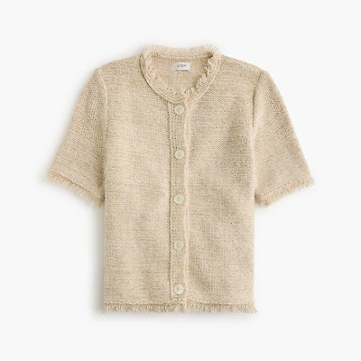 Short-sleeve fringe lady cardigan sweater