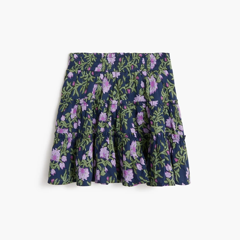 Girls' floral tiered smocked skirt