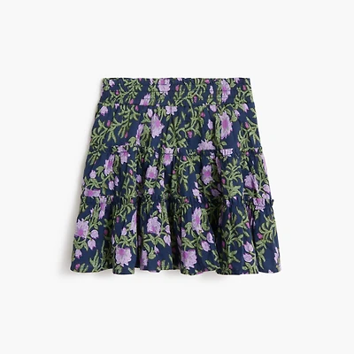 Girls' floral tiered smocked skirt