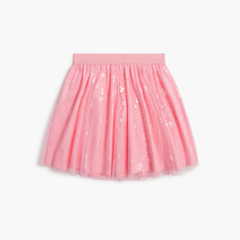 Girls' flower-print tulle skirt