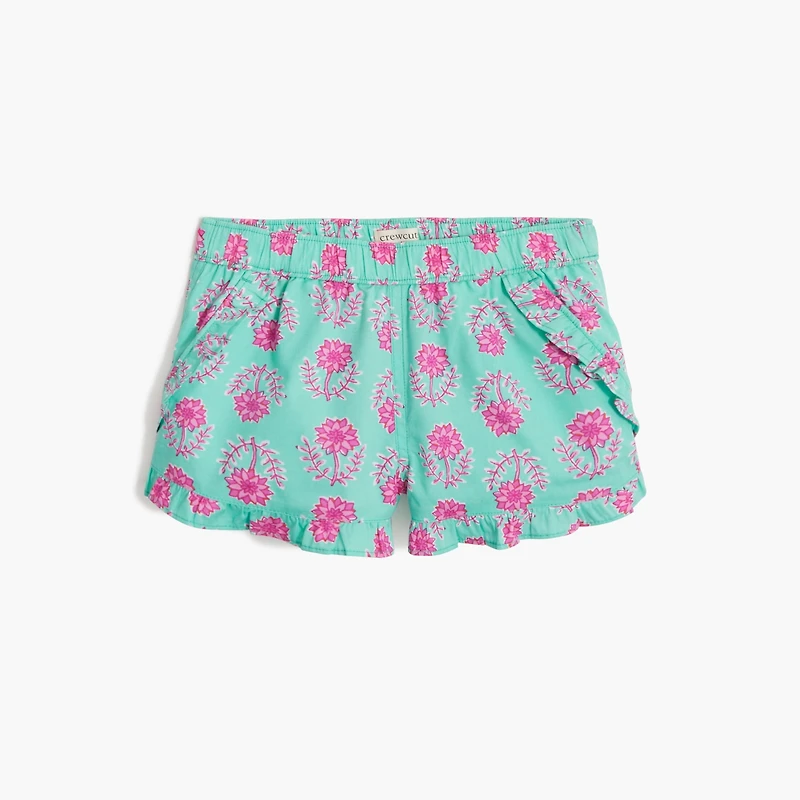 Girls' block-print short with ruffle hem