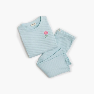 Baby & toddler girls' embroidered ribbed-knit set
