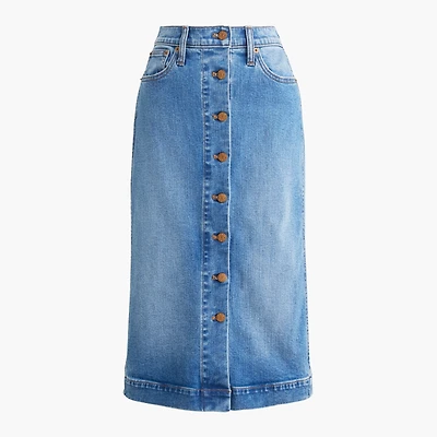 Petite button-front denim midi skirt