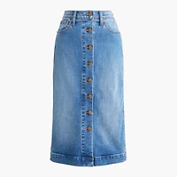 Petite button-front denim midi skirt