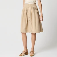 Petite pleated button-front midi skirt