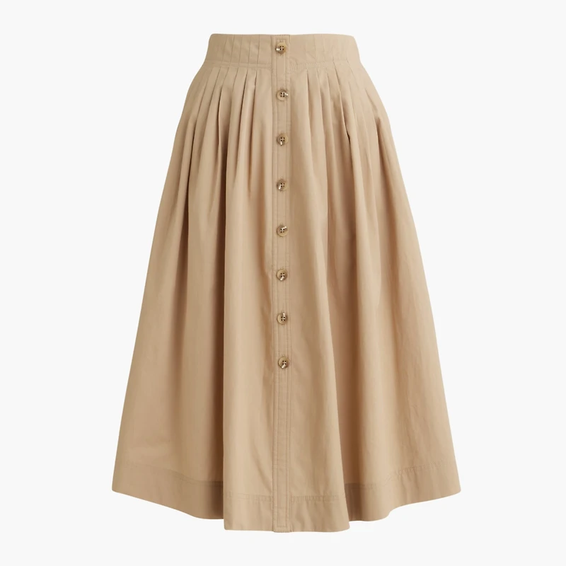 Petite pleated button-front midi skirt