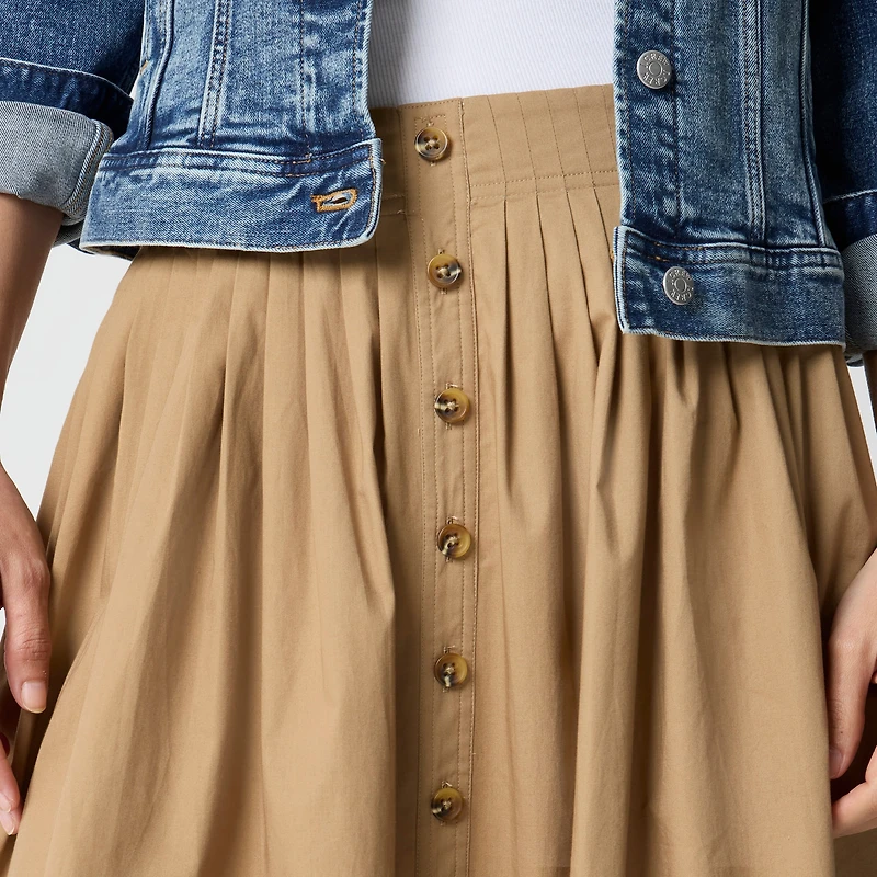Petite pleated button-front midi skirt