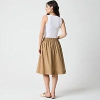 Petite pleated button-front midi skirt