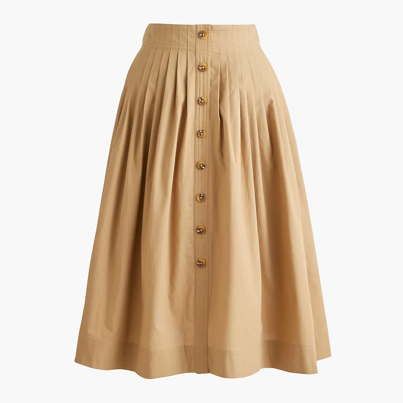 Petite pleated button-front midi skirt