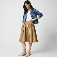 Petite pleated button-front midi skirt