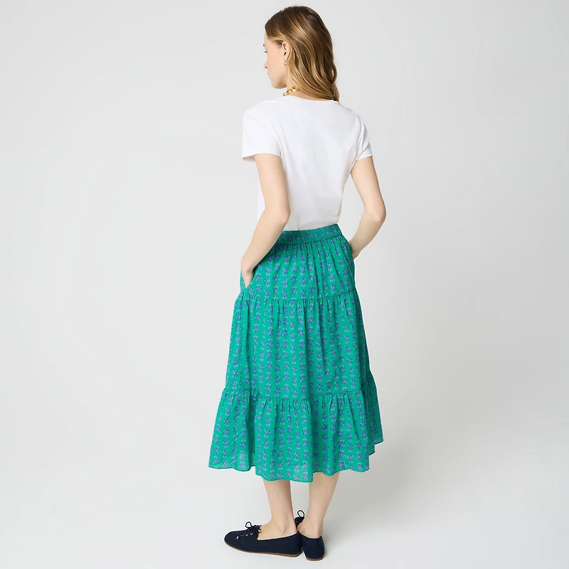 Printed tiered midi skirt