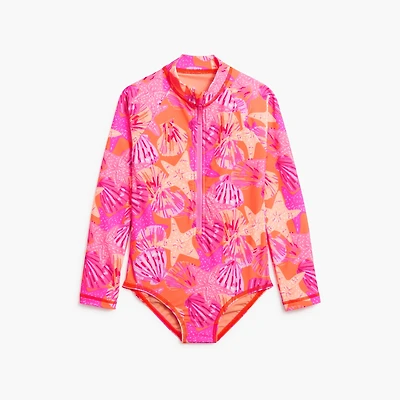 Girls' seashell rash guard swimsuit