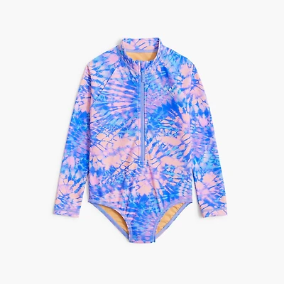 Girls' tie-dye rash guard swimsuit