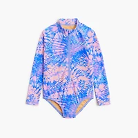 Girls' tie-dye rash guard swimsuit