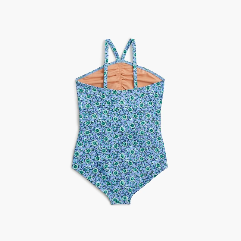 Girls' block-print one-piece swimsuit