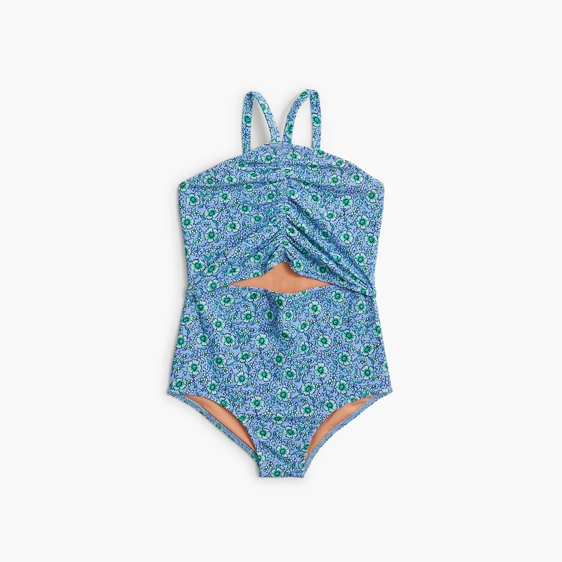 Girls' block-print one-piece swimsuit