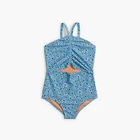 Girls' block-print one-piece swimsuit