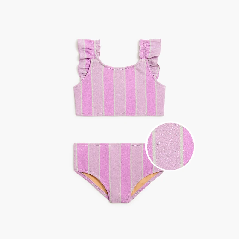 Girls' shimmer-stripe ruffle bikini set