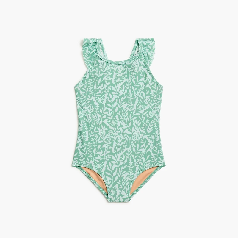 Girls' spring meadow ruffle-strap one-piece swimsuit