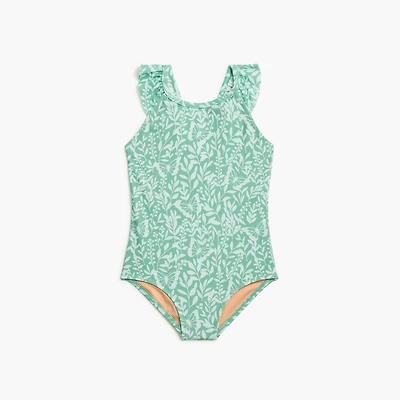 Girls' spring meadow ruffle-strap one-piece swimsuit