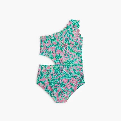Girls' floral scalloped one-piece swimsuit
