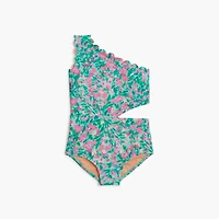 Girls' floral scalloped one-piece swimsuit