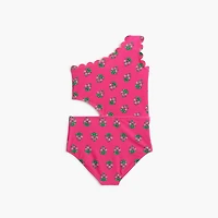 Girls' block-print scalloped one-piece swimsuit