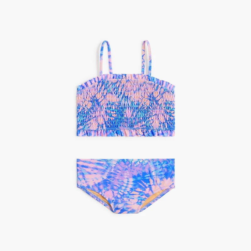 Girls' tie-dye smocked bikini set