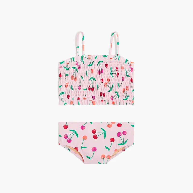 Girls' cherry smocked bikini set