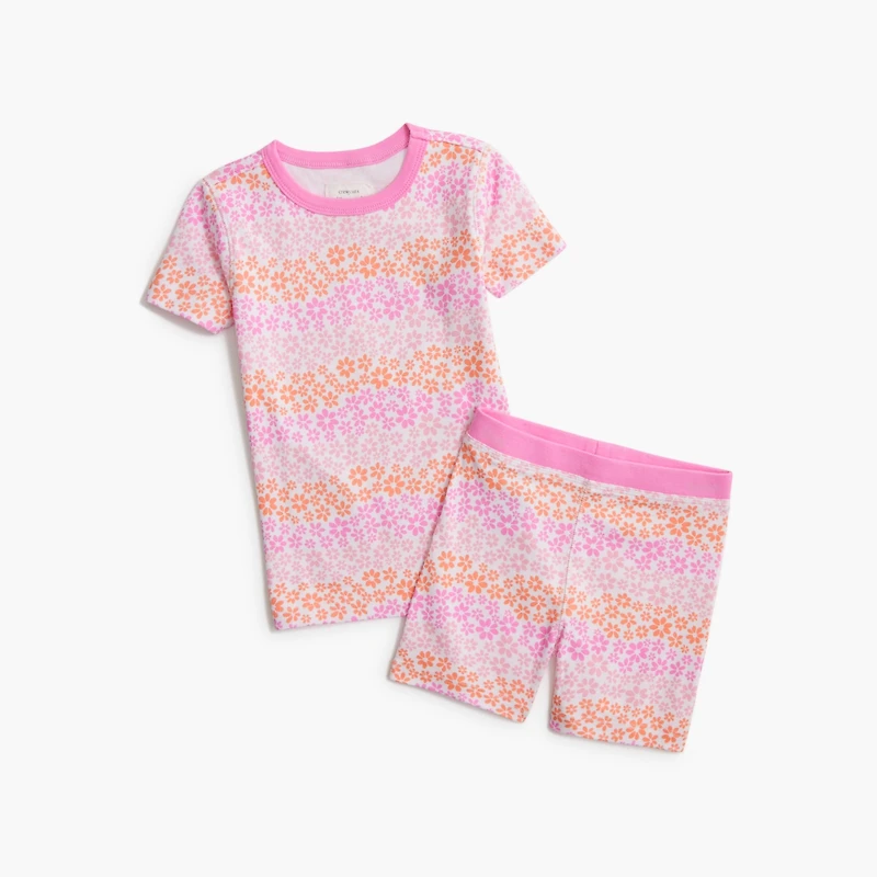 Girls' short-sleeve ombré flower pajama set
