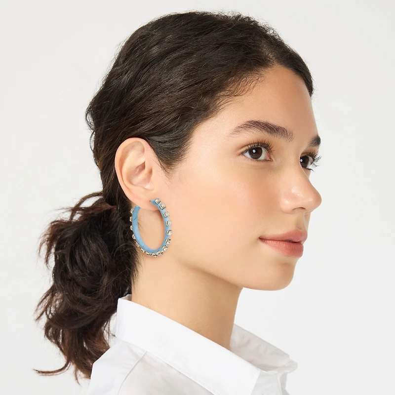 Woven rhinestone wrapped hoop earrings