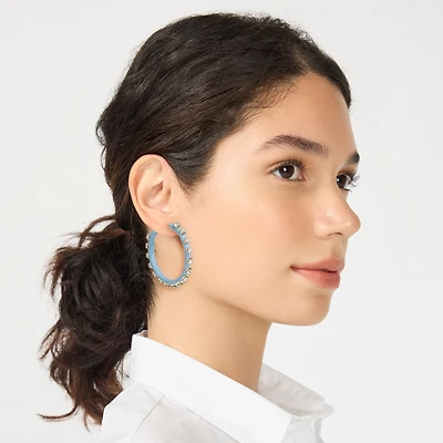 Woven rhinestone wrapped hoop earrings