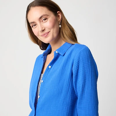 Button-down gauze tunic cover-up