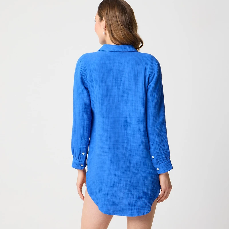 Button-down gauze tunic cover-up