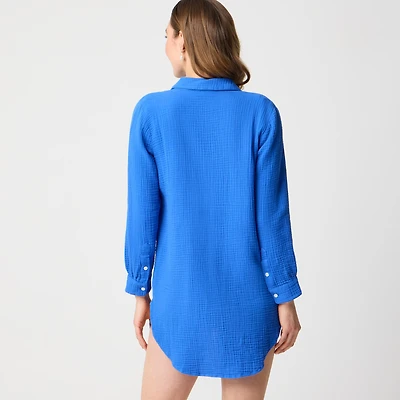 Button-down gauze tunic cover-up