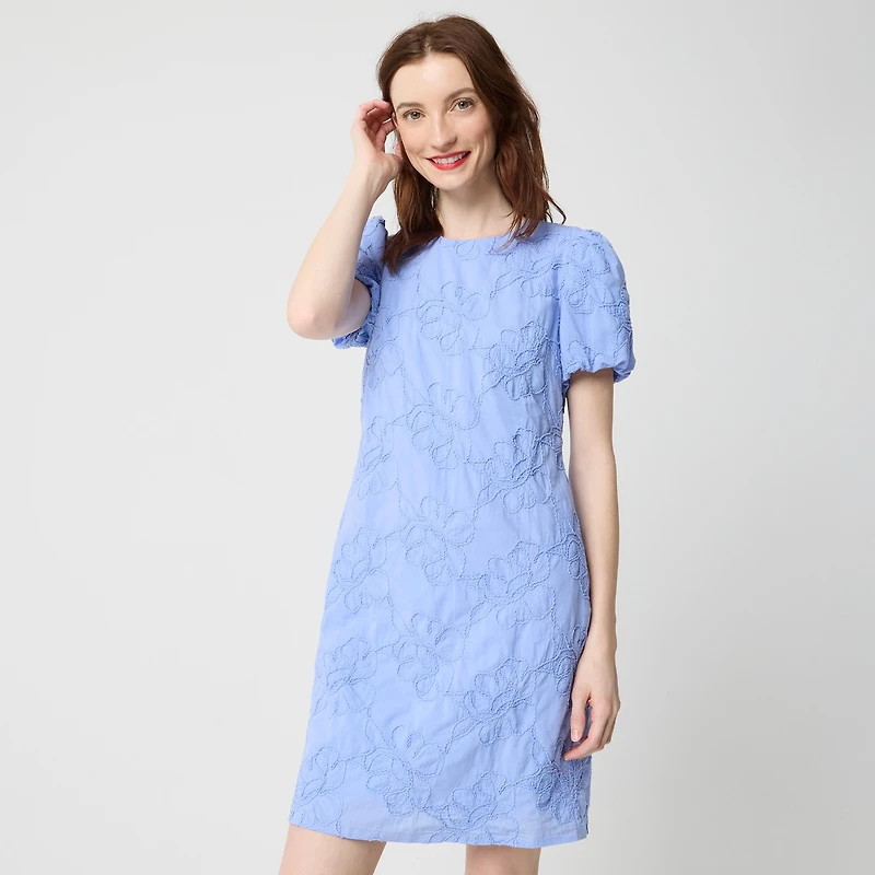 Embroidered puff-sleeve mini dress
