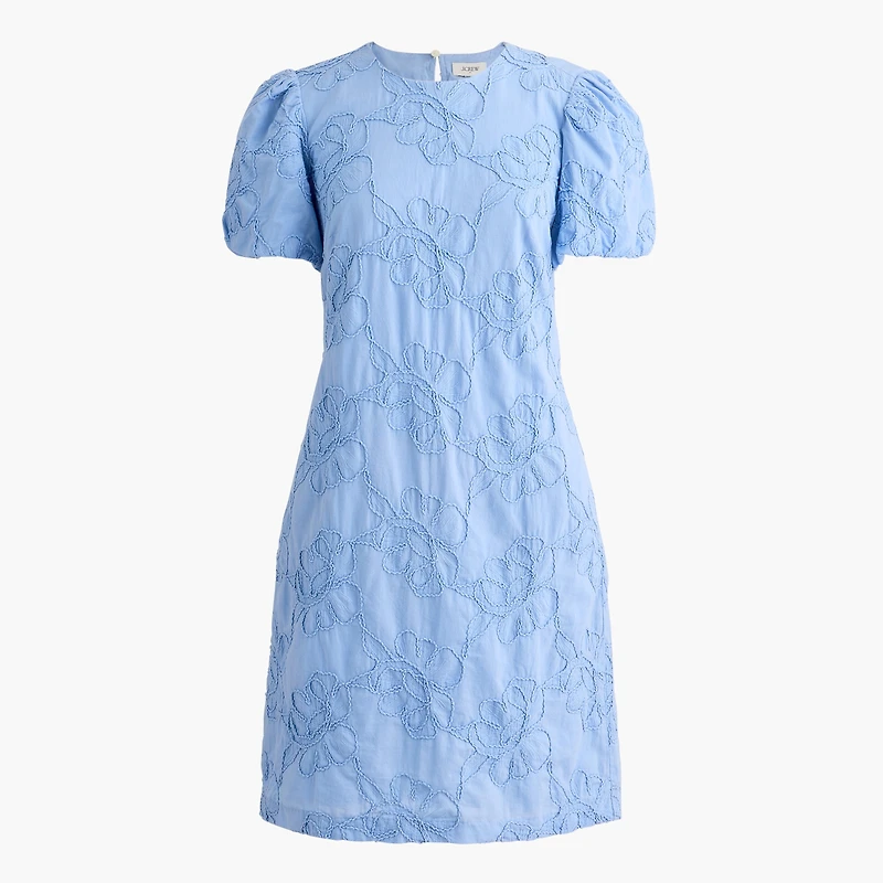 Embroidered puff-sleeve mini dress