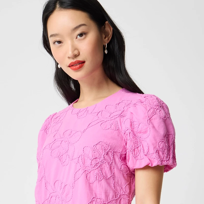 Embroidered puff-sleeve mini dress