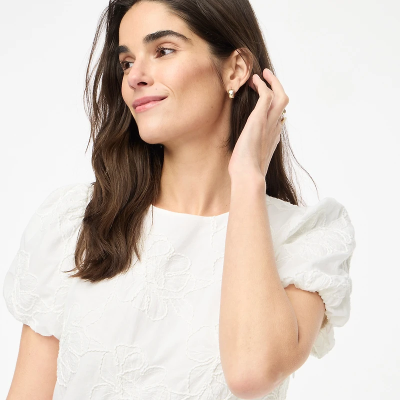 Embroidered puff-sleeve mini dress